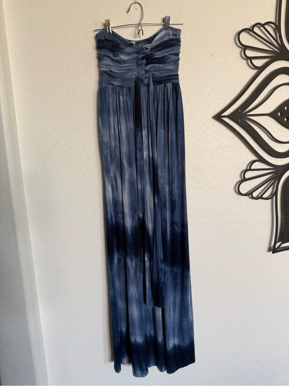 DAISIES Blue Tie Dye Strapless Ruched Maxi Dress Size L EUC